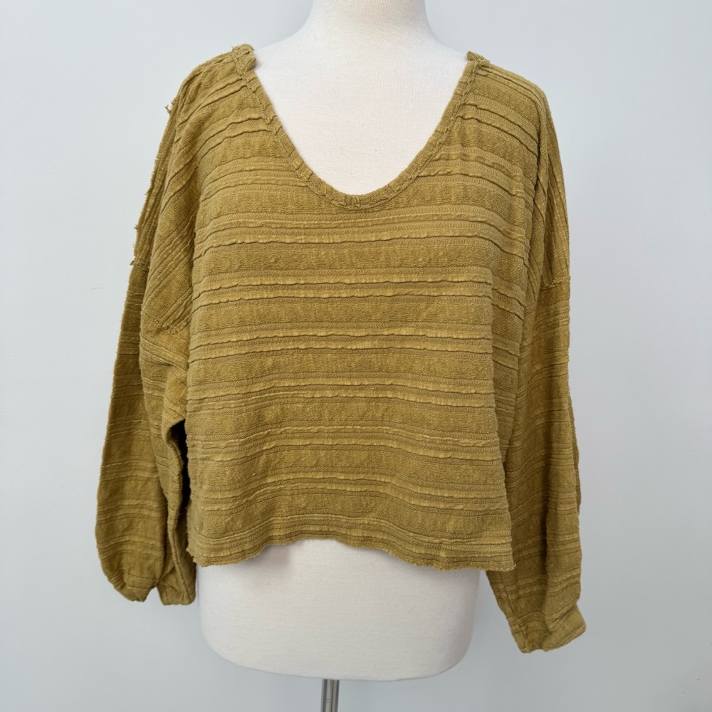 We The Free Free People Olive Yellow Textured Blouse size M Womens